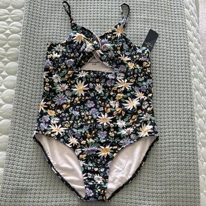 Abercrombie Kids Floral One Piece Swimsuit - Black and Multicolor 15/16 NWT